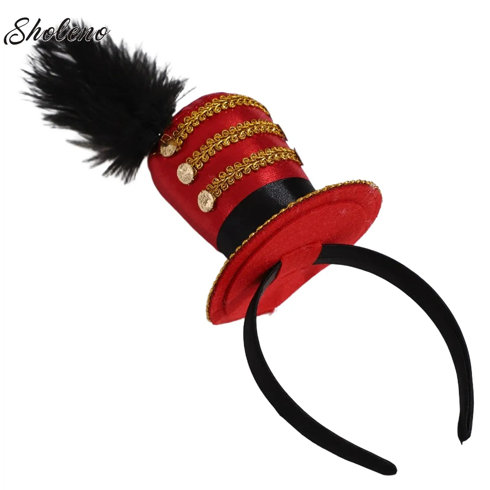 Tocados, Mini diadema superior, sombrero con lazo de plumas brillantes, Aro de circo para el pelo pequeño, accesorio para disfraz de Carnaval y Halloween