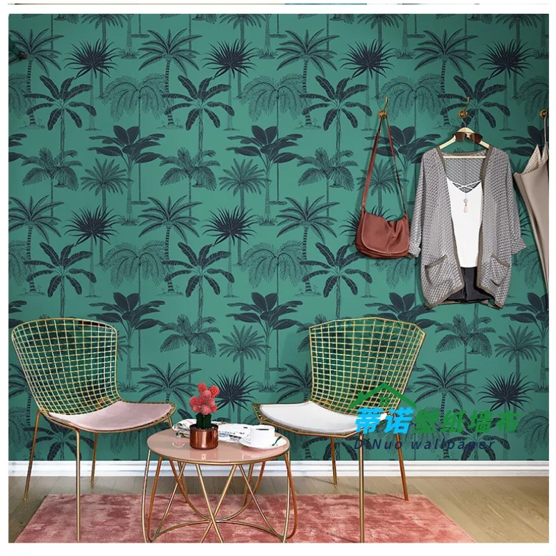 

Nordic Green Plants Leaves Wallpaper Tropical Rainforest Modern Living Room Bedroom Sofa Background Shop Bar Wall Decal Mural