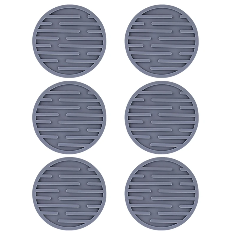 6Pieces Multipurpose Silicone Coasters Set Round Pattern Dining Decors Office Accessories Drinkware Pad Silicone Dropship