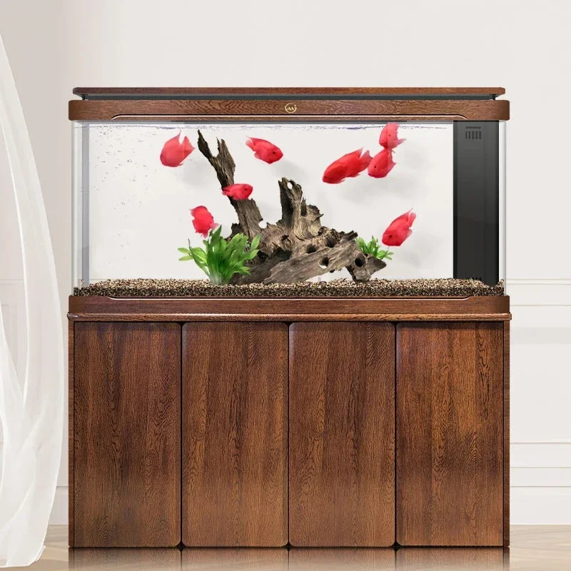 

Large ultra-white glass floor-to-ceiling living room household hot bending curved aquarium bottom filter arowana tank