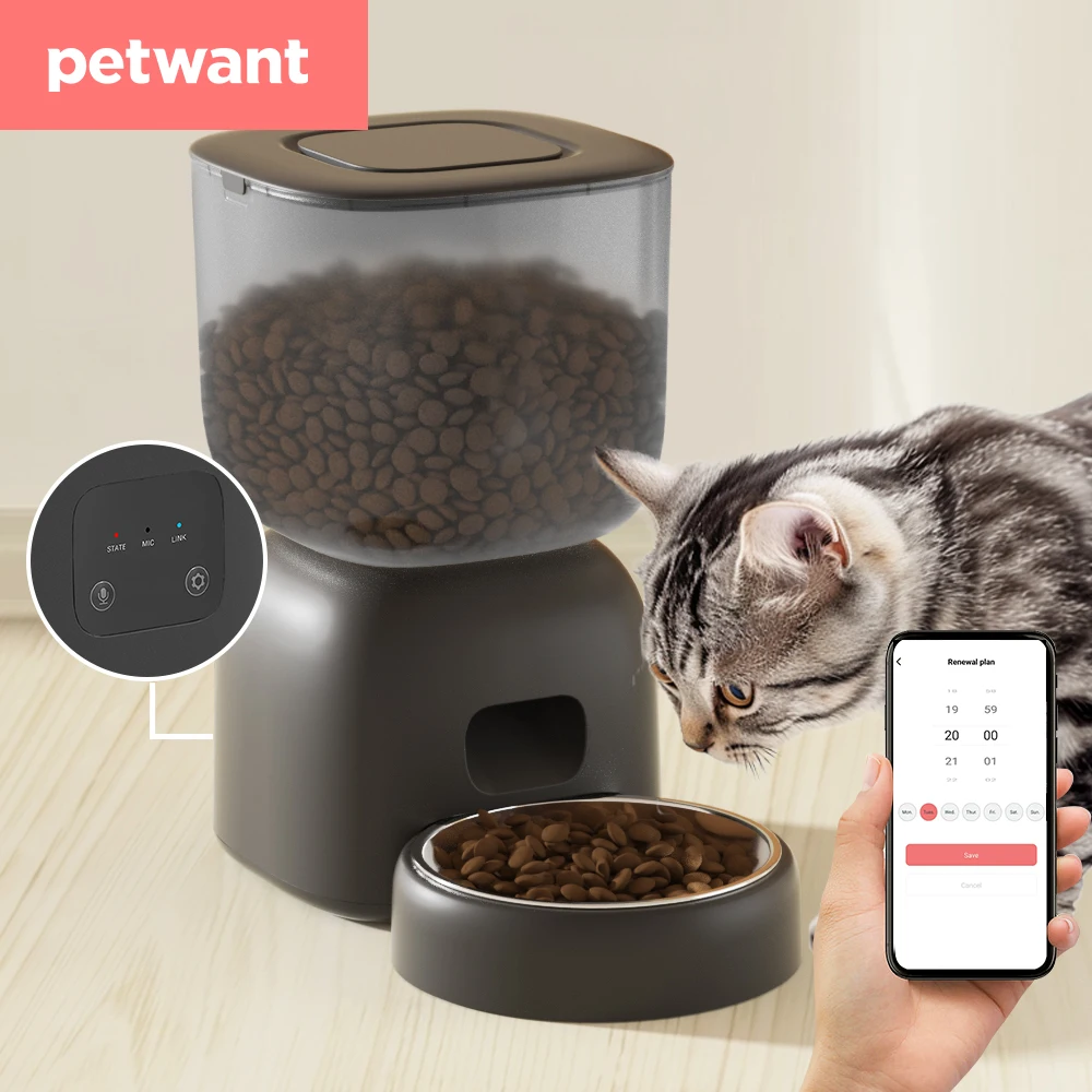 

Petwant Smart 3L Visual WIFI APP Remote Anti-jam Timed Pet Dog Cat kibble Dispenser Feeder Stainless Steel Bowl Cat Accessories