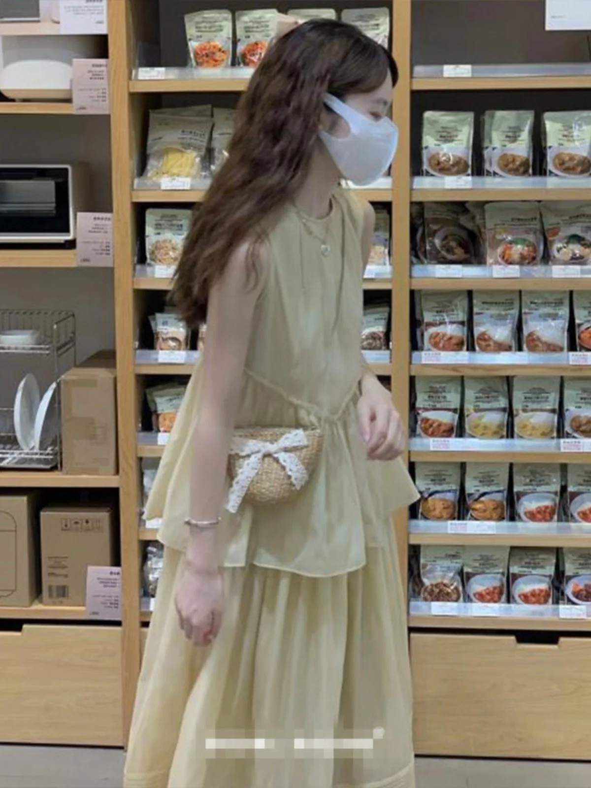 Verão Ele Or Sve Saia de bolo de camada dupla Simples Suave Sle Dr Commute Versão coreana Cor pura Cintura a...