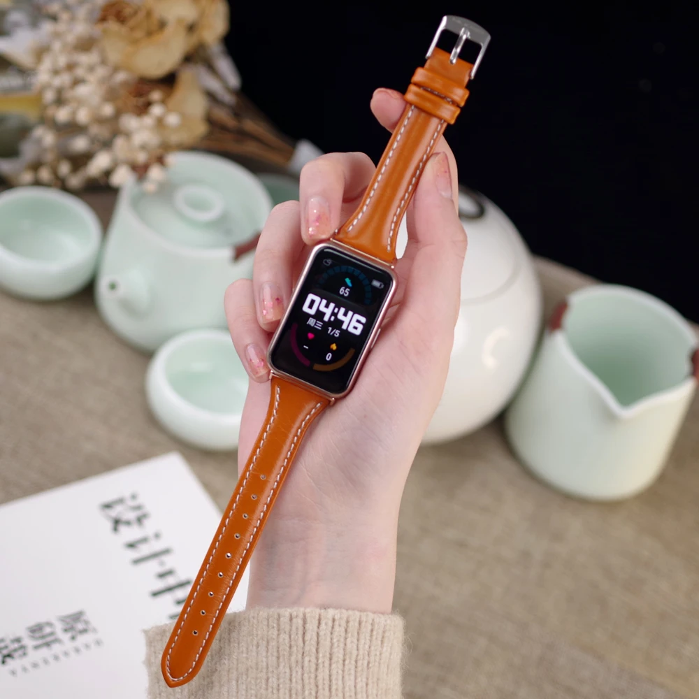 สำหรับ Huawei Watch สายคล้องพอดี Fit ใหม่ Correa สร้อยข้อมือสายรัดข้อมือหนังแท้สำหรับนาฬิกา Huawei Fit สมาร์ทนาฬิกา