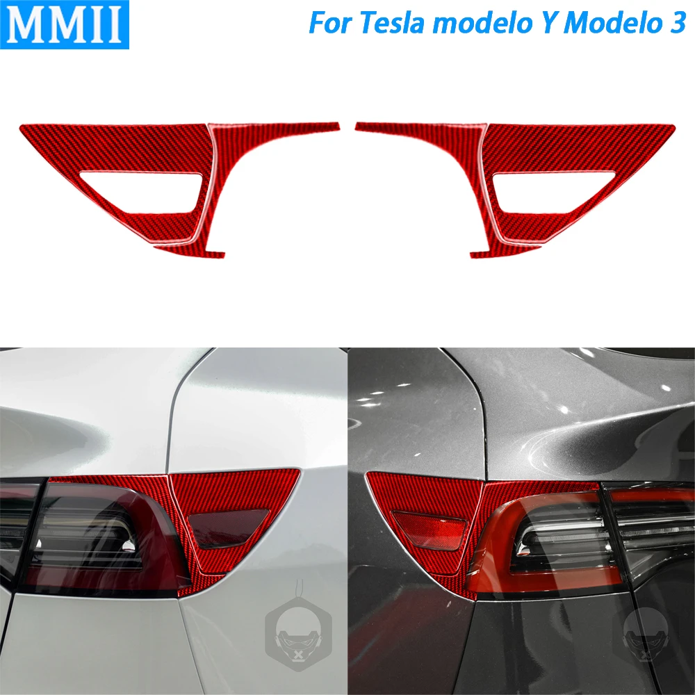 

For Tesla Model Y 2020+ Model 3 2017-2022 Red Carbon Fiber Tail Light Charging Port Lamp Eyebrow Panel Cover Trim Car Sticker