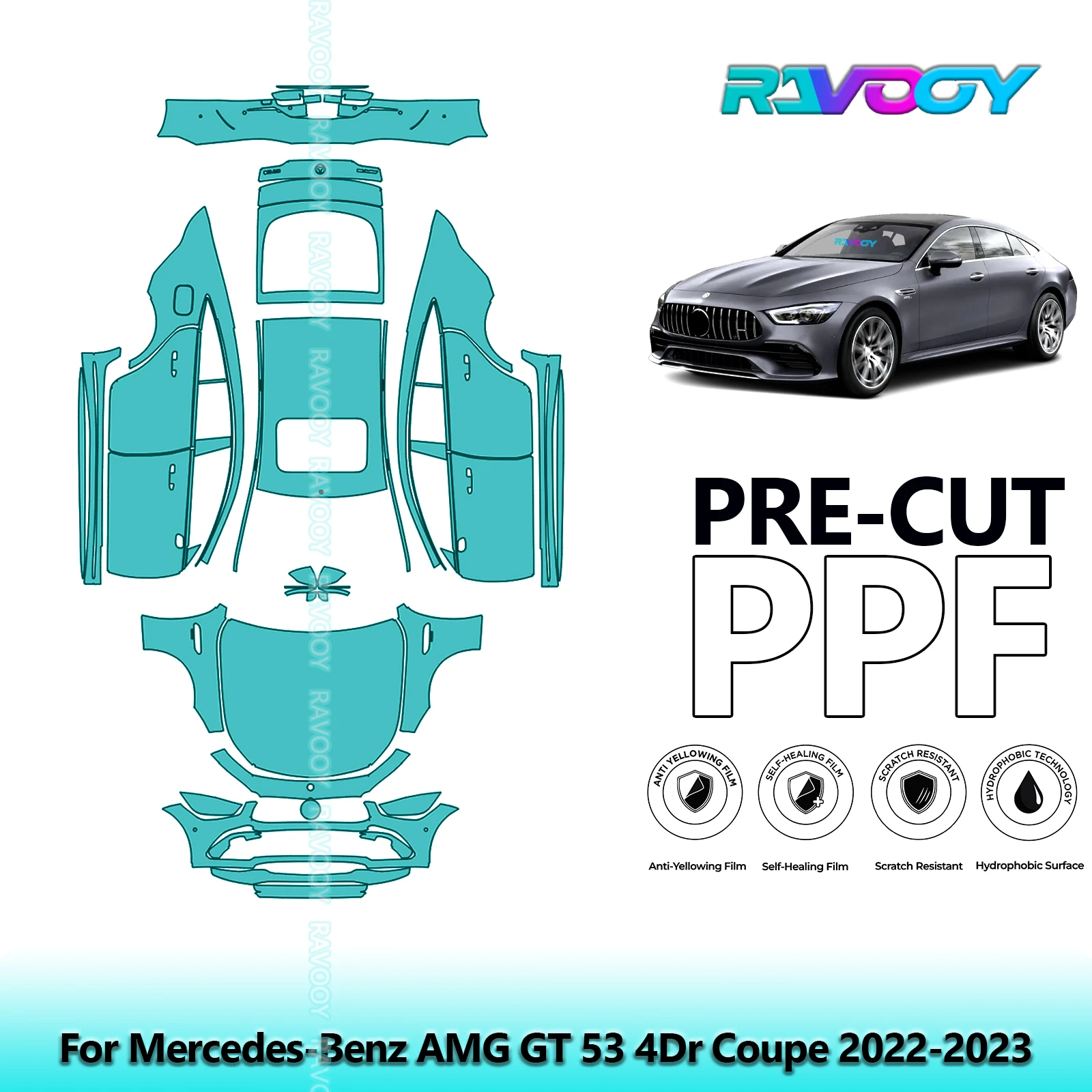 

Full Vehicle Clear Bra Precut PPF Paint Protection Film For Mercedes-Benz AMG GT 53 4Dr Coupe 2022-2023