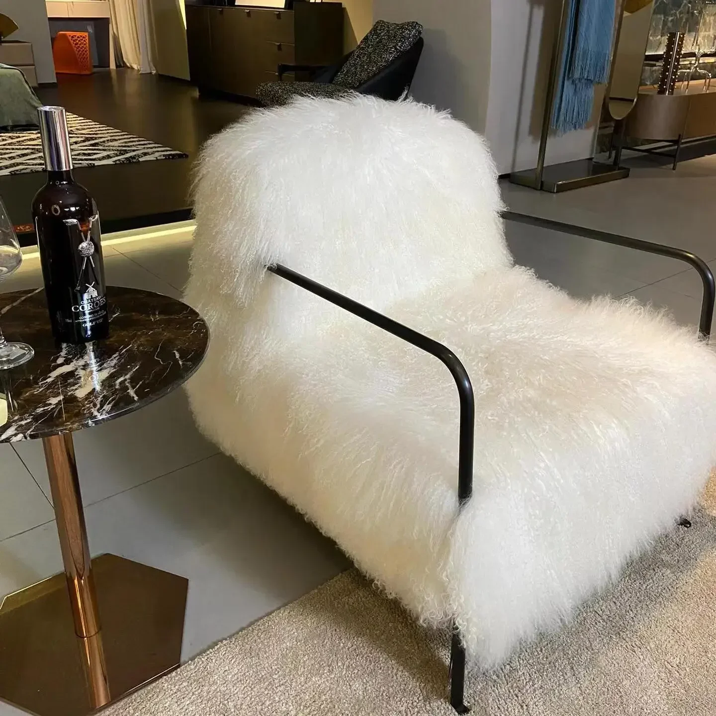 

Light luxury real wool sofa chair beach long hair designer living room high personality