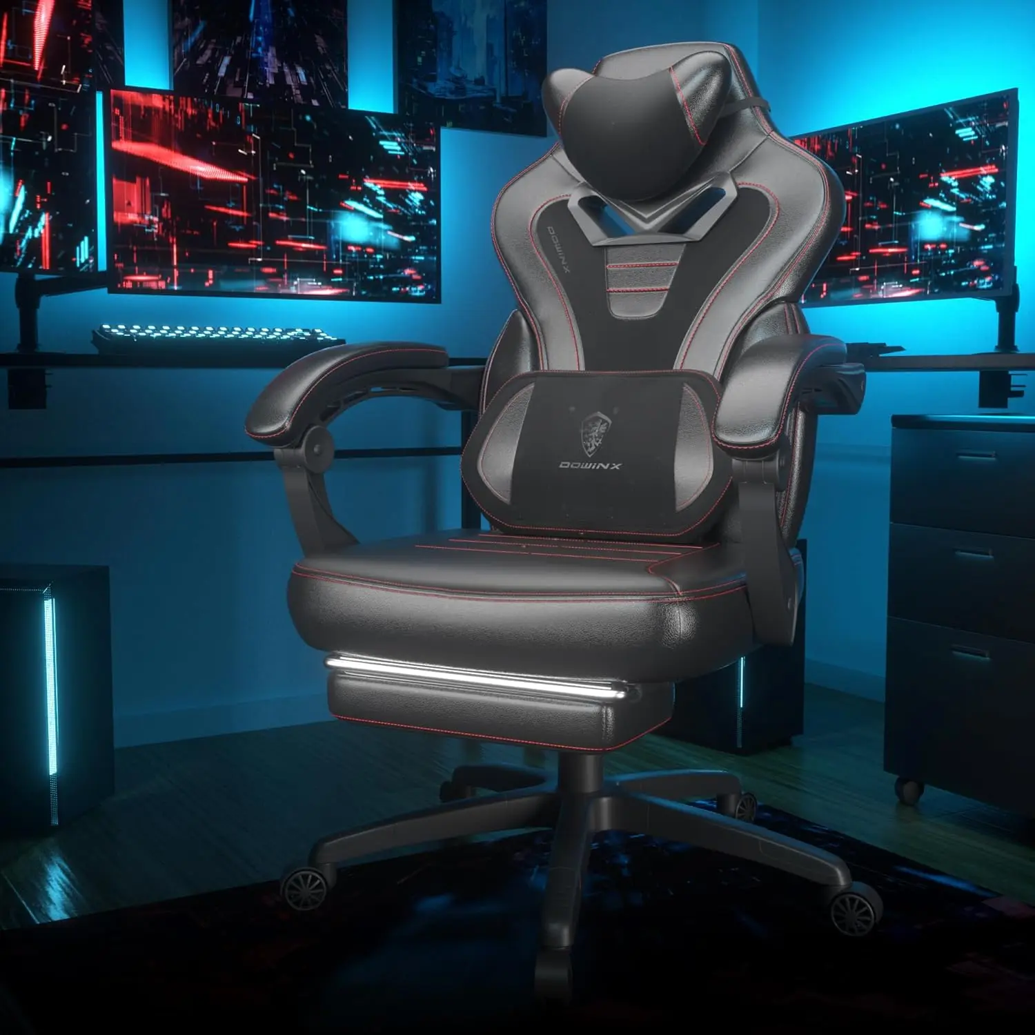 Dowinx Gaming Chair with Footrest, Gaming Chair for Heavy People, Gamer Chair for Adult with Massage, Computer Gaming