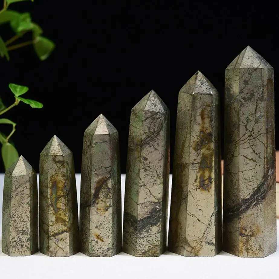 Natural Rare Copper Pyrites Wand Healing Crystals Tower Six Siege Point Minerale Gemstone Obelisk Crystal Point Reiki Chakra 1pc