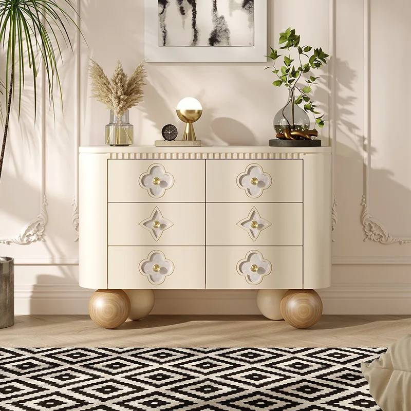 French Cream Wind Solid Wood Bucket Cabinet Bedroom Bedside TV Cabinet Shell Premium Light Luxury Modern Bucket Cabinet