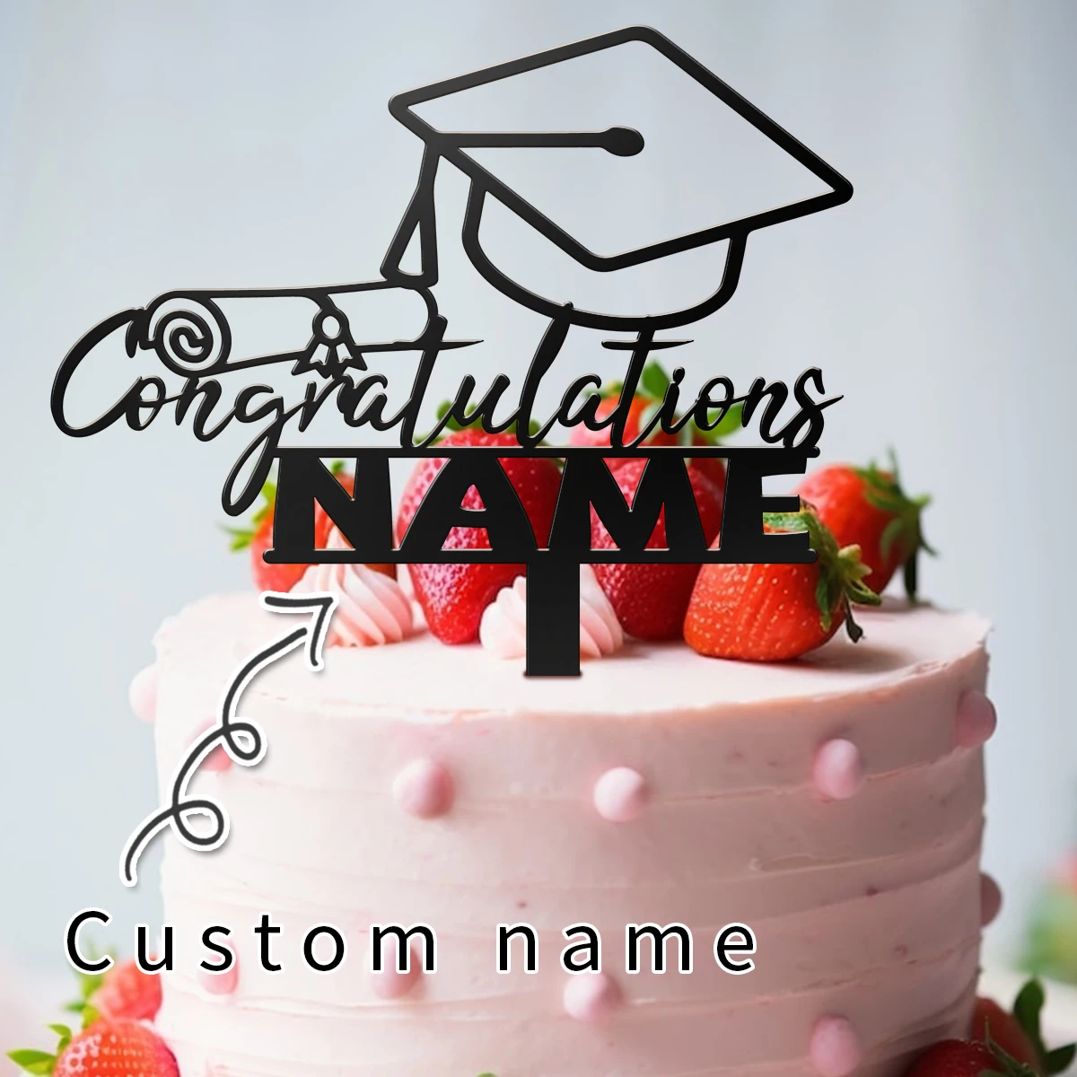 1 unidade de Topo de Bolo de Acrílico Personalizado para Formatura com Nome e Design de Capelo e Diploma para Festa de Formatura