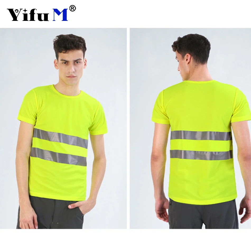 Custom Fluorescent High Visibility Shirts Reflective Safety T-Shirt Short Sleeve Hi Vis Shirt Quick Dry Construction Work Wear