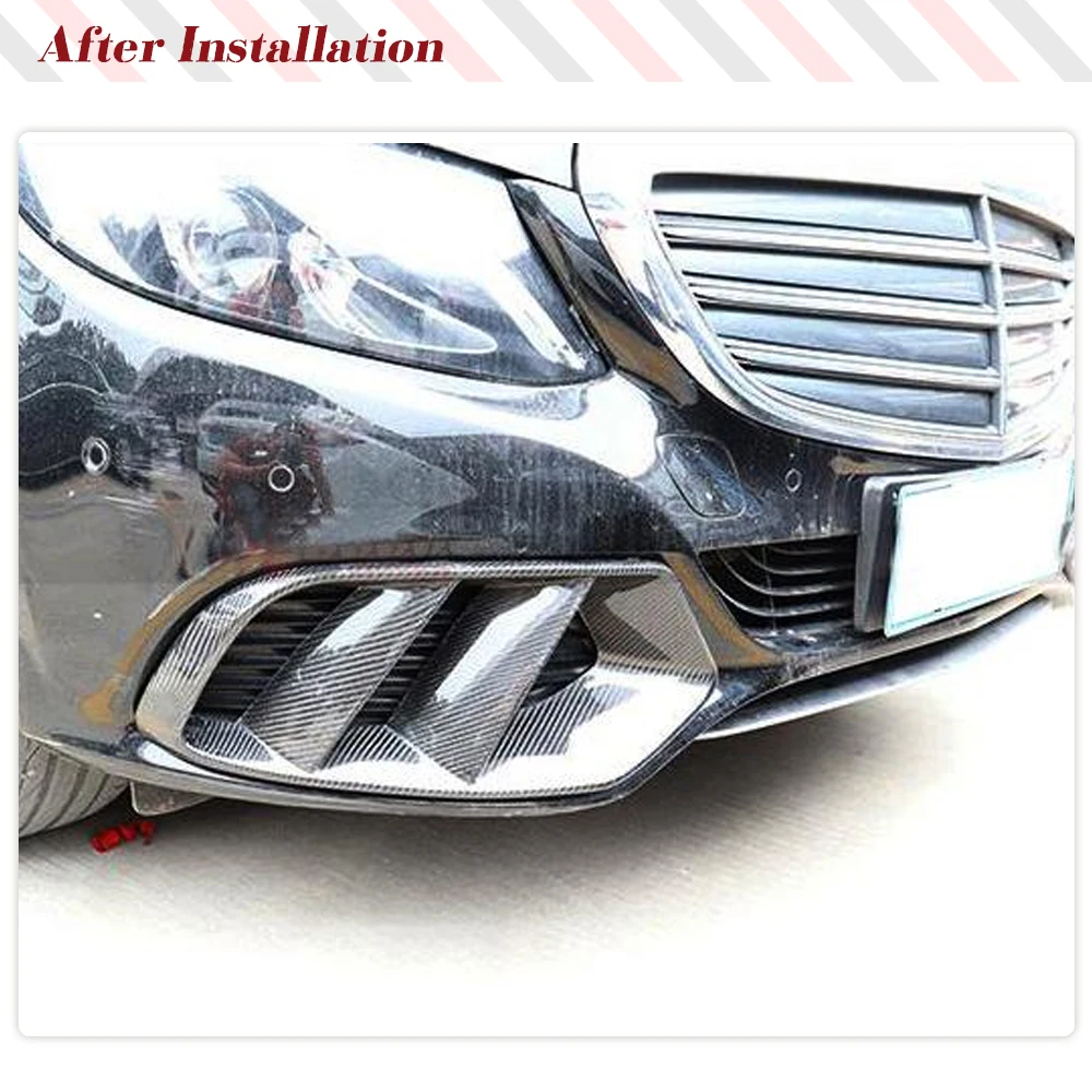 Car Front Bumper Air Vent Trims Mesh Grill for Mercedes Benz C Class W205 Standard 4D 2015-2018 Carbon Fiber/FRP Fog Lamp Cover