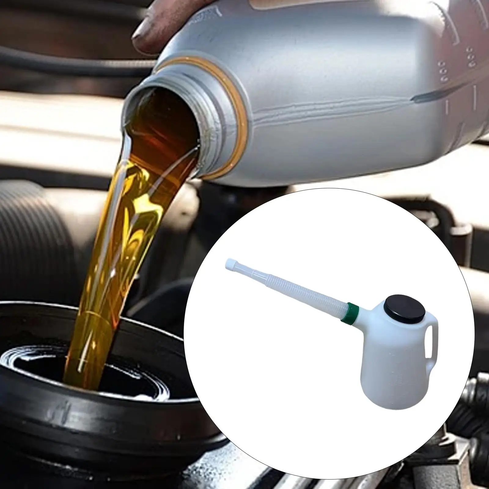 

Oil Jug with Pouring Flexible Spout Sturdy Portable with Handle 5L with Dust Cap