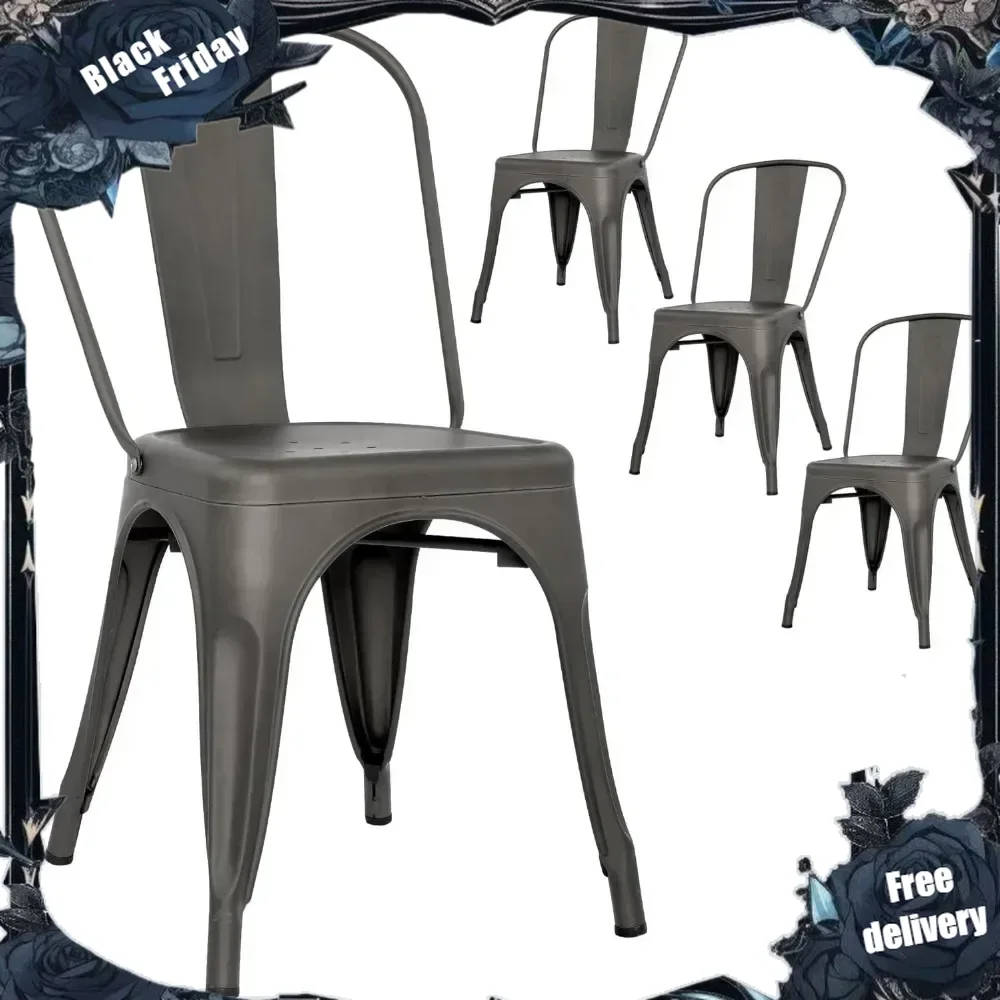 Metal Indoor Outdoor Chairs Stackable Chairs for Kitchen, Dining Room