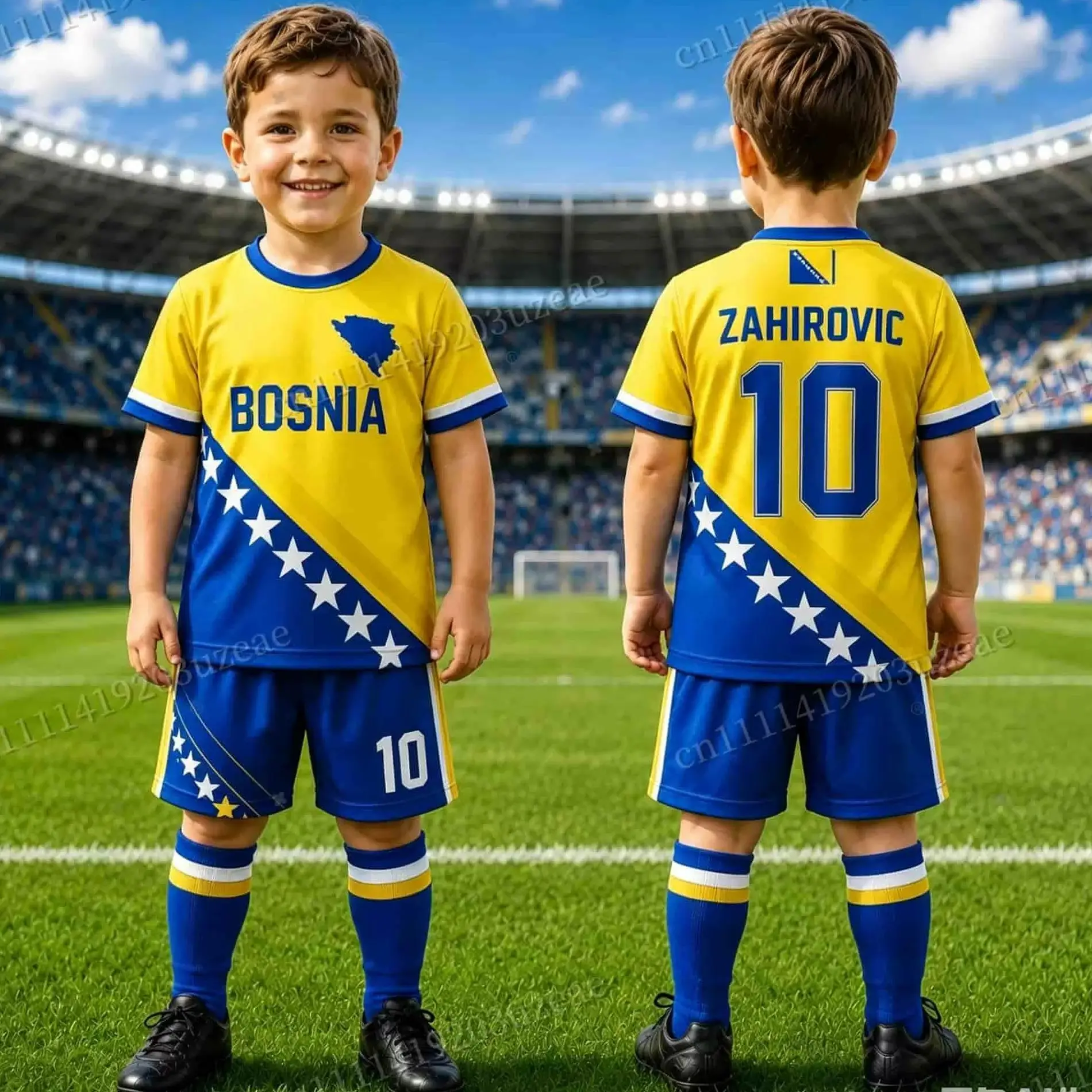Bosnia Football Jersey Set Kids Zahirovic 10 Children Soccer Uniform Kit Boys Girls Football Shirt Shorts 2 Piece Training Suit