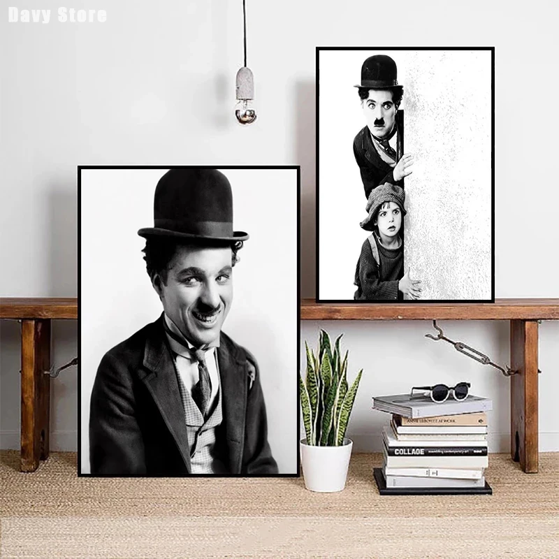 Black and White Comedy Master Charlie Chaplin and A Boy Movie Posters Canvas Printed Painting Wall Art Pictures Room Home Decor