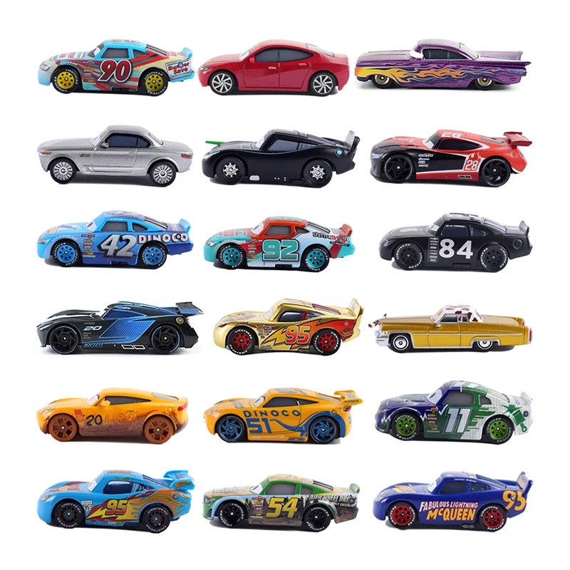 Carros Lightning McQueen: Bonecos de Metal Fundido, Figuras de Anime, Brinquedos de Corrida Storm Jackson, Dinoco, Presentes de Aniversário Infantis, Colecionáveis