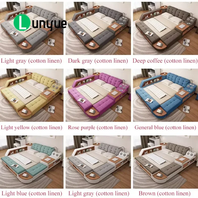 King/Queen/Twin Size Adjustable Modular Luxury Modern Fabric Smart Bed with Storage Tatami Design Soft Bed