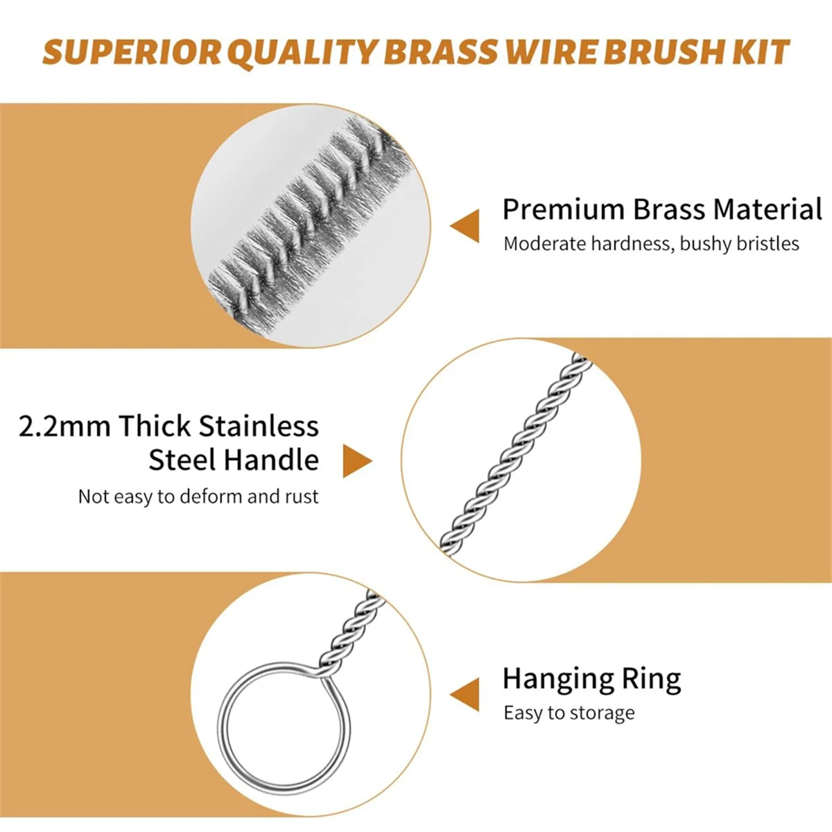 

ABNJ 12-Pieces Brass Wire Brush Stainless Steel Wire Brush Set 12 Inch Long Bottle Brush Tube Cleaning Brush Bore Brush