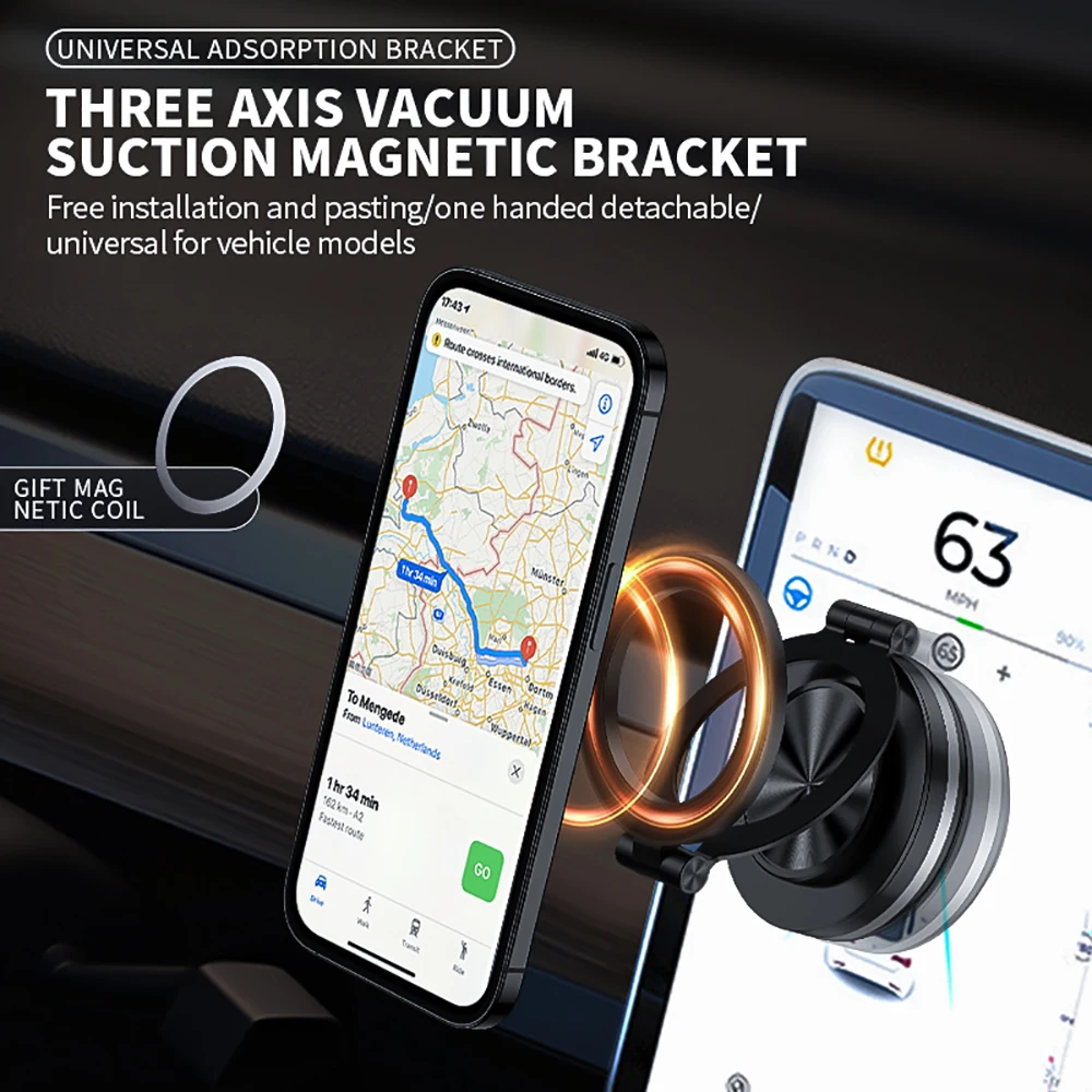 For Magsafe 1080°Rotation Phone Magnetic Bracket Electric Vacuum Suction Cup Stand Three Foldable Swivel Car Phone Stable Holder