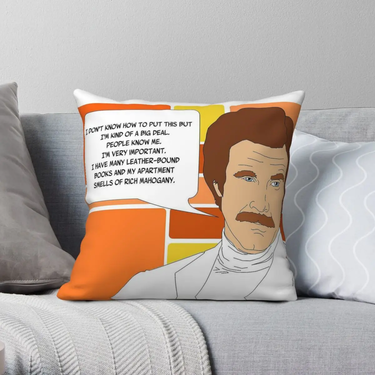 I'm Ron Burgundy Square Pillowcase Polyester Linen Velvet Pattern Zip Decor Sofa Seater Cushion Cover Wholesale