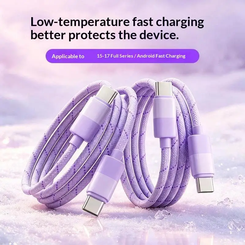 60W PD Fast Charging Cable High Elastic PVC Type C to C Quick Charger Cord for  15/16/17 All Type C Devices
