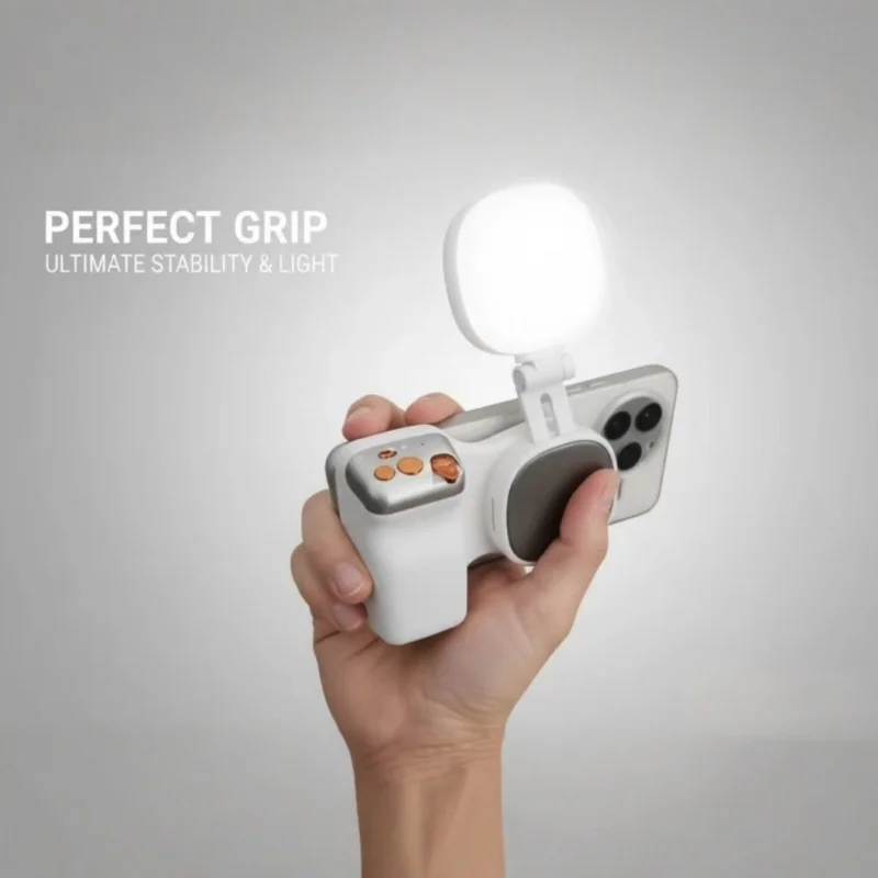 Magnetic Zoom Remote Phone Grip with Fill Light, Anti-shake Stabilizer Portable Selfie Tool for iPhone Samsung Android