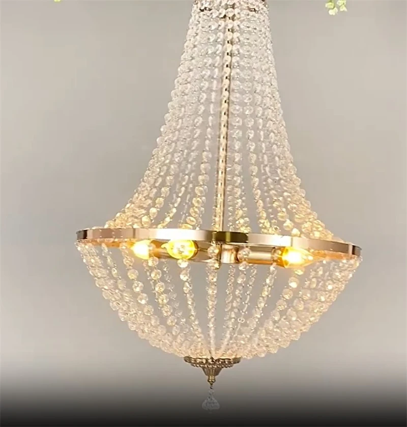 Modern Crystal Chandelier Retro Living Room Pendant Lighting Gold Finish Ceiling Light Fixture for Dining Room Foyer Bedroom