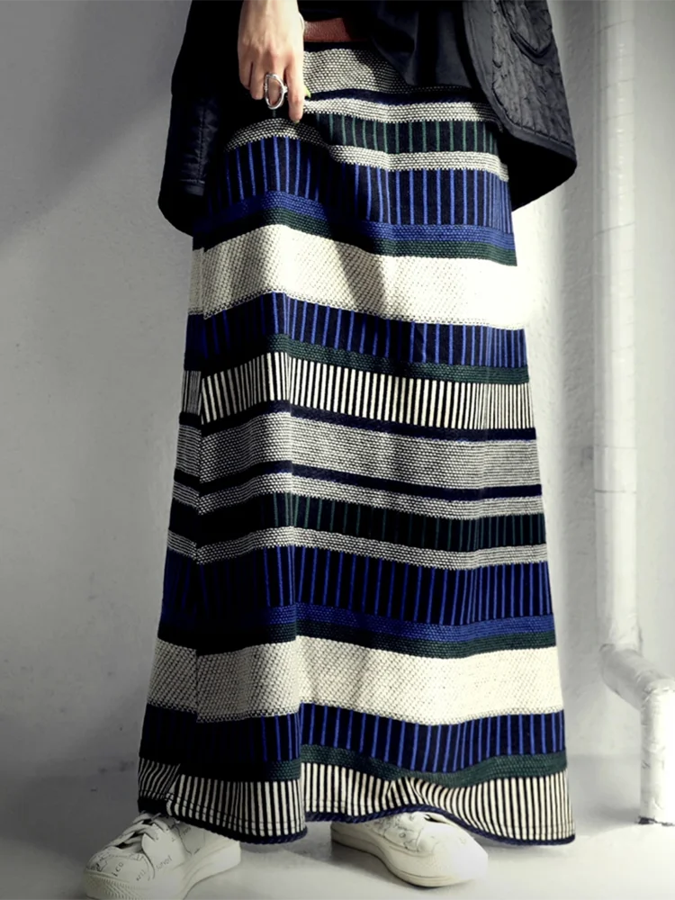 Striped Knitted Skirts High Waist A-Line Loose Casual Thick Autumn Winter Warm Skirts Female 2024 New