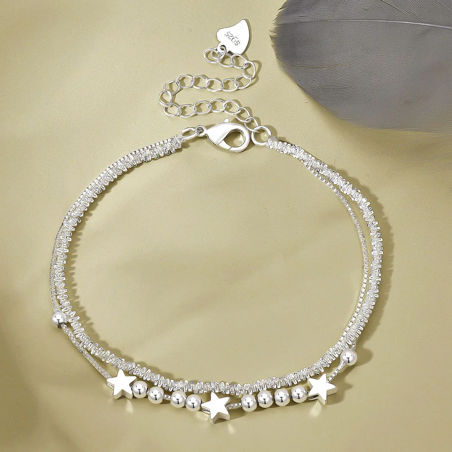 

cute charms 925 sterling Silver Bracelets Star chain for Women men Wedding Lady Noble Pretty Jewelry Fashion Chain