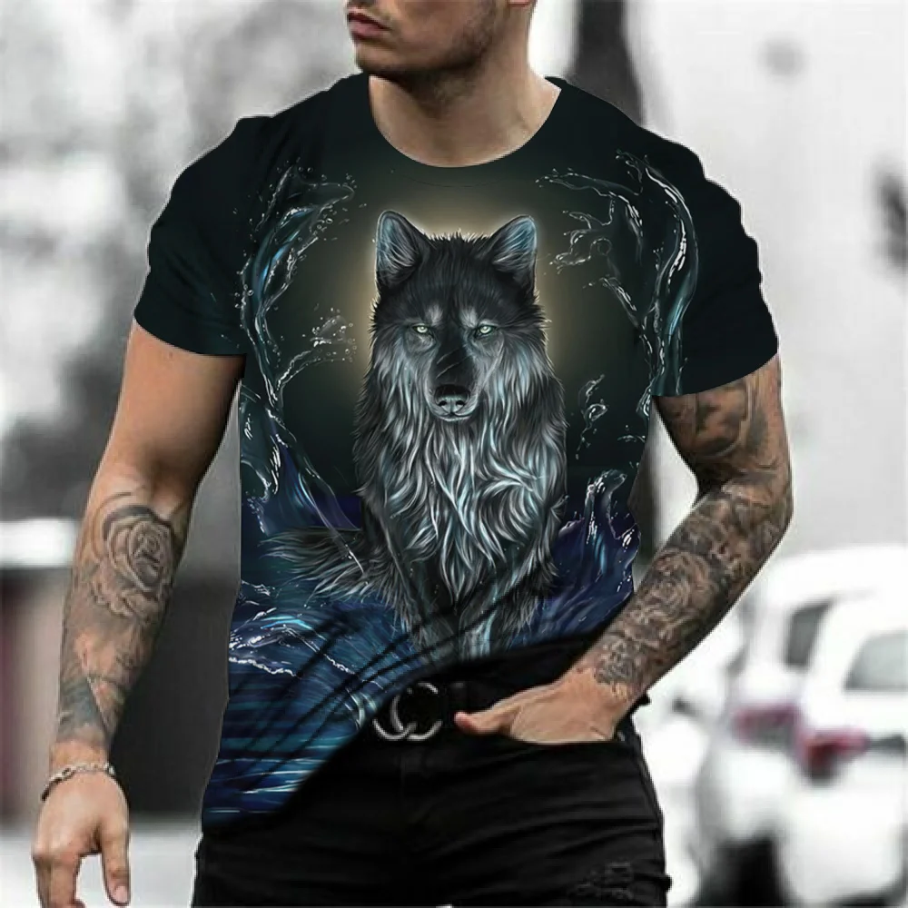 3D T Shirt For Men Vintage O-neck Short Sleeve Tops Girls Wolf Print Harajuku Men's T-shirts Oversized Tees Shirt Man Clothing image 6