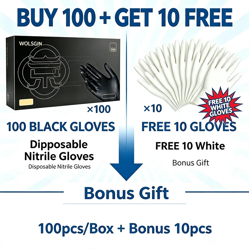 Bulk Pack Disposable Black Nitrile Gloves - 400/200/100/50/20pcs Food Processing Kitchen Cleaning Tattooing Pet Care Suitable