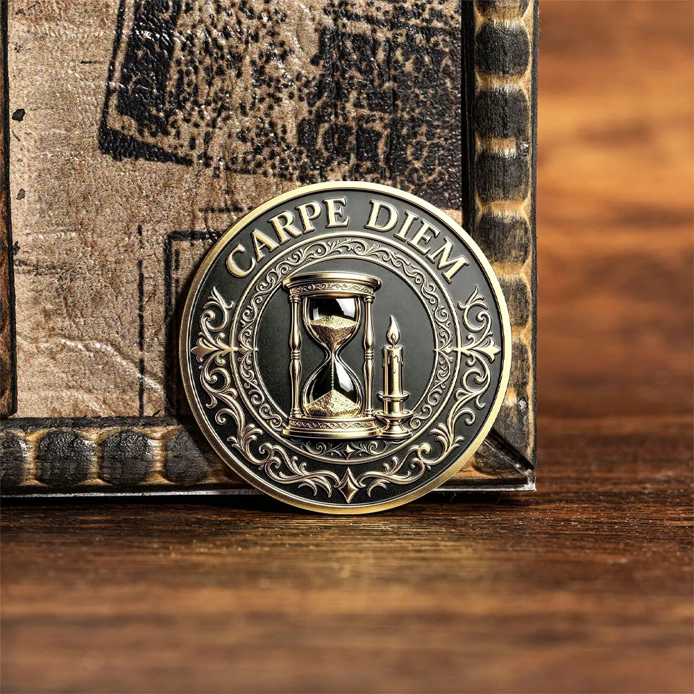 Memento Mori Carpe Diem Grim Reaper Hourglass Gold Plated Metal Coin Stoicism Collectible Commemorative Coin Gift view 6