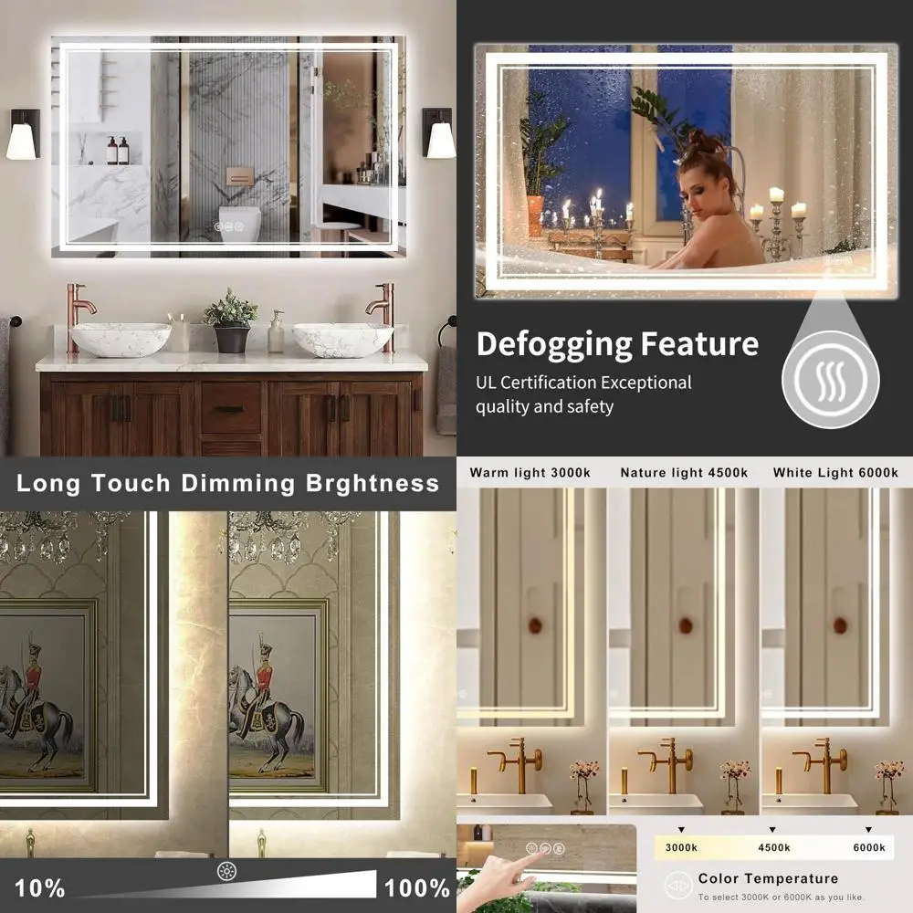 Rechteckiger, LED-beleuchteter Badezimmerspiegel mit rahmenlosem Design und zwei Beleuchtung für Antibeschlag-Funktionalität