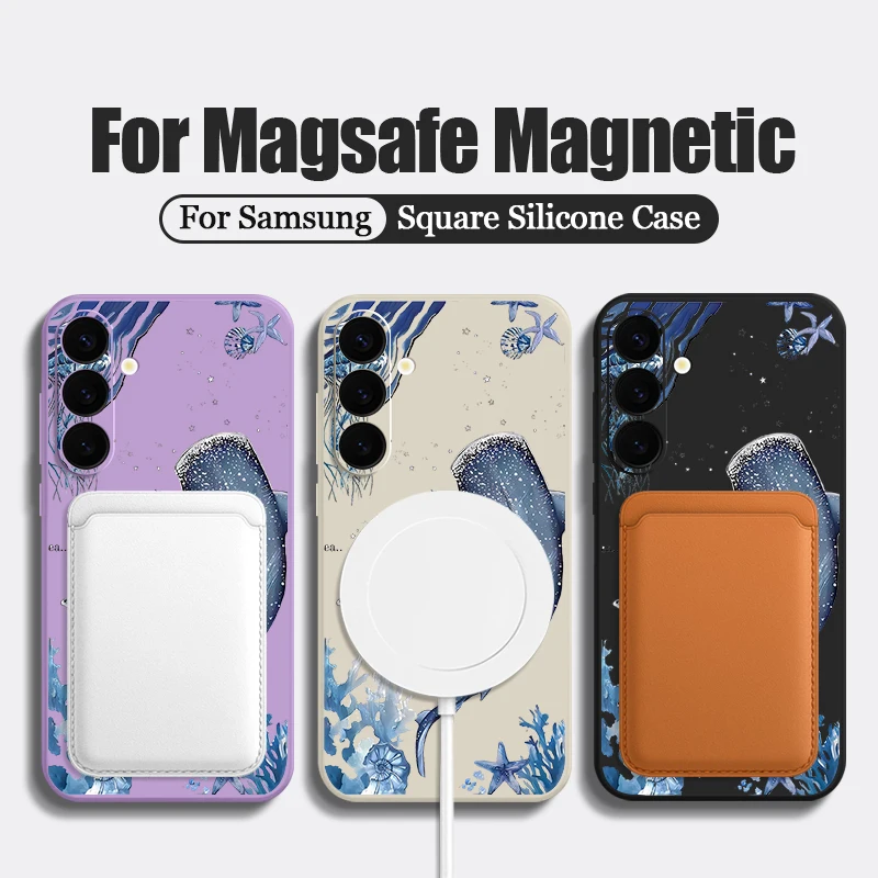 المحيط الحوت طباعة المغناطيسي قضية الهاتف لسامسونج غالاكسي S25 S24 S23 الترا S22 زائد S24 FE A17 A56 A55 A16 5G A36 لينة غطاء من البولي يوريثان
