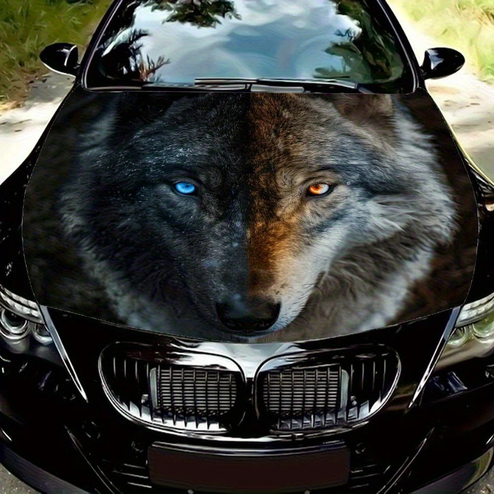 

Blue-eyed And Orange-eyed Wolves Car Hood Decal - Durable Vinyl Wrap Sticker With, Fits Most Vehicles, High-Quality Outdoor Viny