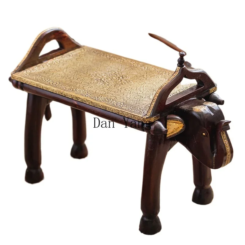 Cyh solid wood home entrance door shoe change stool living room low bench retro style elephant stool