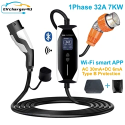 EVcharger4U AU/NZ Portable  Type2 EV Charger Box 1P 6-32A 7KW With APP WIFI RCD Type-B for Model Y/3, BYD/MG and Other BEV/PHEV