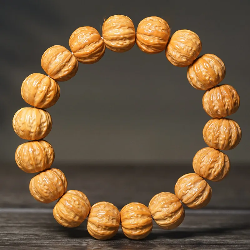 

Carved Monkey Head Walnut Bracelet Jingbaling Style Pumpkin Shape Single Circle Prayer Beads for Men and Women Gifts