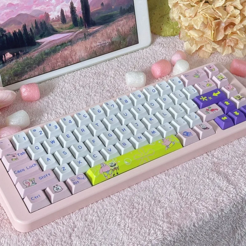 

Anime SpongeBo Patrick Star Cute Pink Cartoon Keycaps Original Height PBT Material Personalized Custom Key Caps Kawaii 2026 New