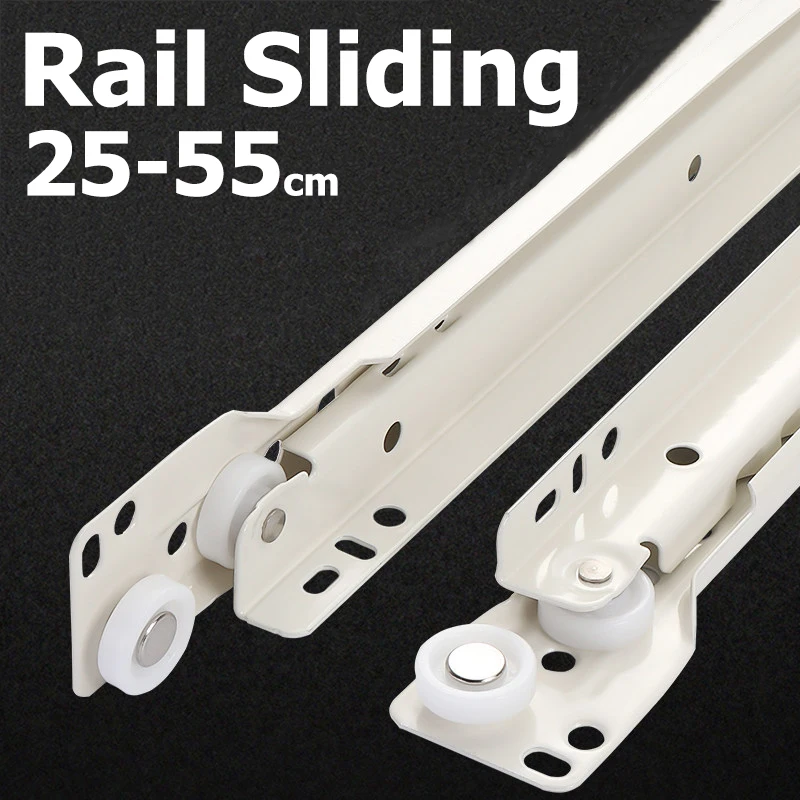 4pcs Mute Two Cabinet Rails Drawer Track Slides Computer Table Chute Cabinets Keyboard Roller Pulley Furniture Cabinets Slides