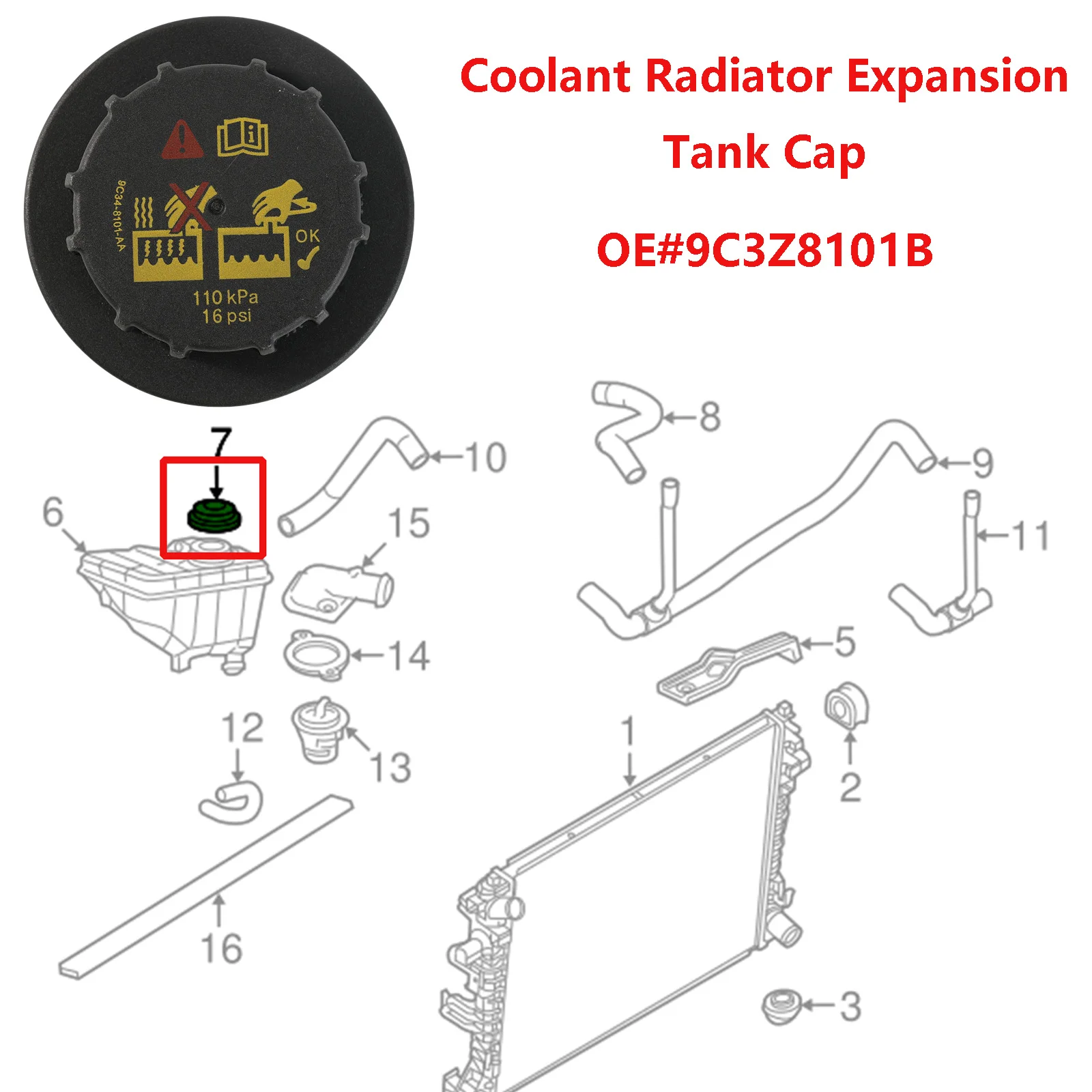 冷却ラジエーター拡張タンクキャップ、フォードマスタングエクスプローラーエッジレンジャーe150e250 e350 f150 f250 f350フュージョン用カバー、9c3z8101b