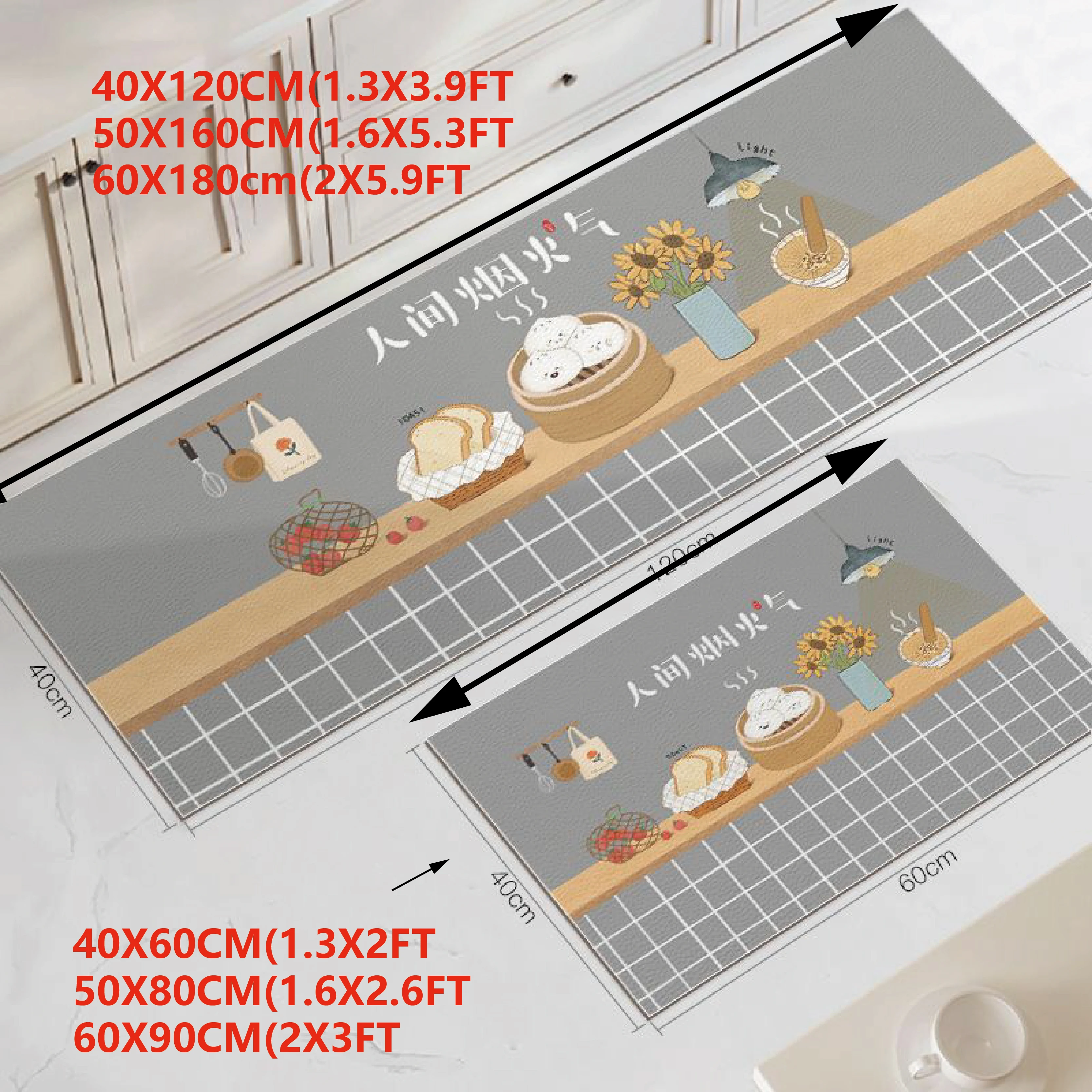 VIKAMA Cute Cartoon Fresh No Crease Diatomite Soft Non-slip Anti-dirty Kitchen Toilet L-shaped Carpet Floor Mat Home Decor