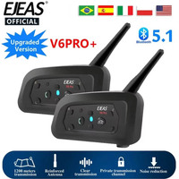 EJEAS 1/2Pcs Type C V6 Pro Moto Intercom Bluetooth Helmet Headset Motorcycle Interphone Walkie Talkie for 6 Riders