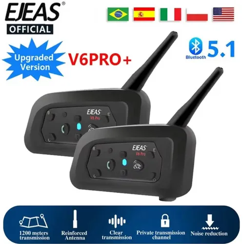 EJEAS 1/2 Uds tipo C V6 Pro Moto intercomunicador Bluetooth casco auriculares motocicleta interfono Walkie Talkie para 6 conductores