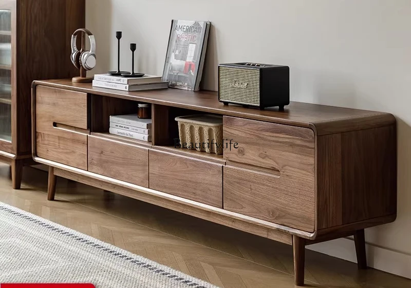 

-*North American black walnut solid wood TV cabinet storage storage
