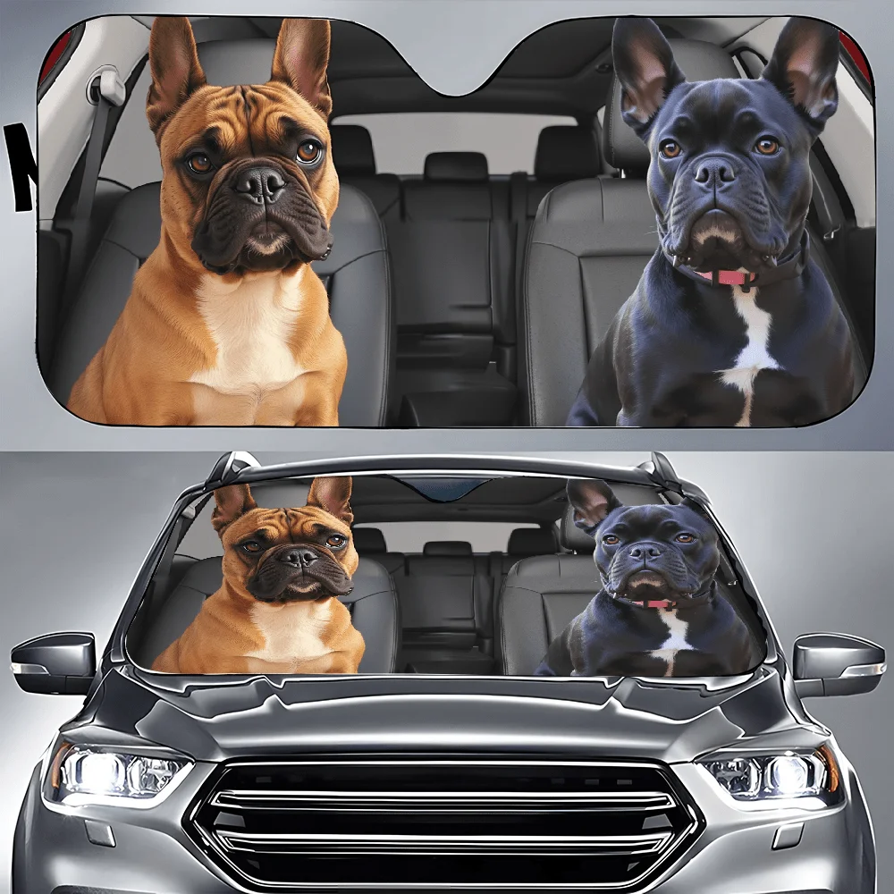 Two Dogs In Car | Auto Sunshades, Front Window Sun Cover For Car, Durable Polyamide Visor, Universally Applicable Car Gift