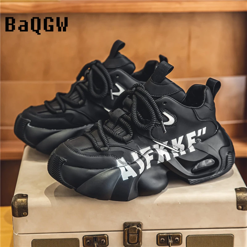 Chunky Sneakers for Men Autum New Designer Shoes Fashion Casual Microfiber Leather Upper Increased Internal Platform Sport Shoes
