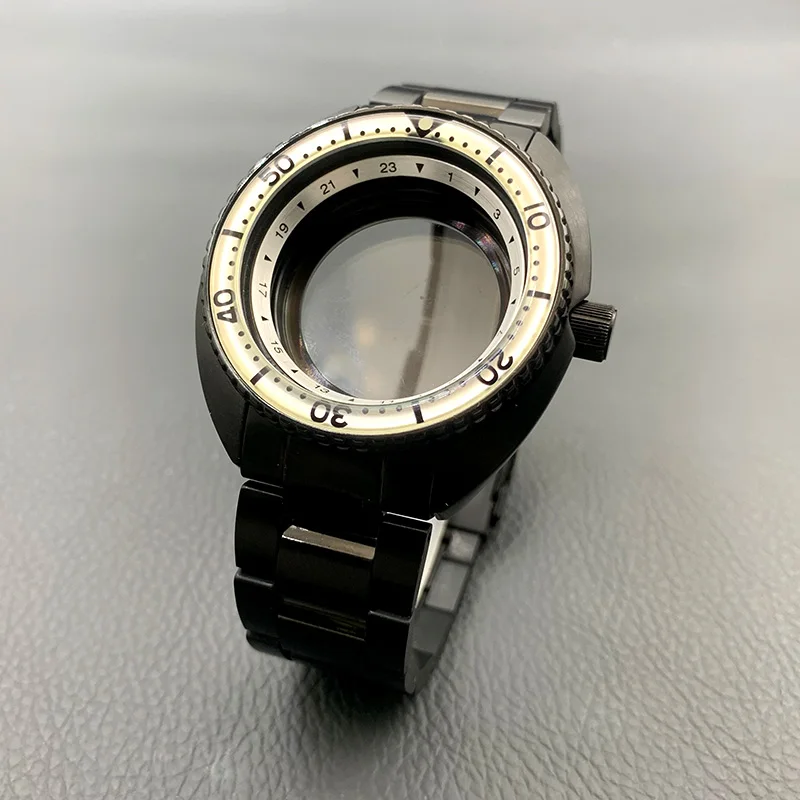 Black 6105 6309 Turtle Abalone Watch Case and Stainless Steel Bracelet Set Fit NH35 Movement Watch Case and 22mm Watch Stap Kits