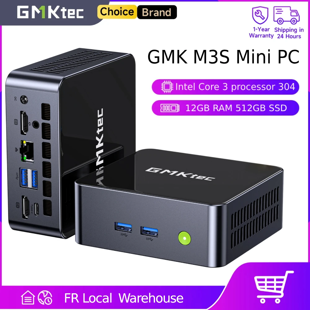 GMKtec M3S Mini-pc Intel ® Kern ™ 3 Processor 304 Mini Computer 12GB RAM 512GB PCIe3.0 SSD Windows 11 Pro Dubbele 2.5G LAN Desktop PC